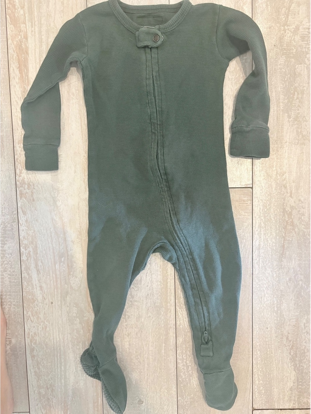 L’oved Baby Organic Cotton 9-12M Green Waffle Footed Sleeper Pajamas